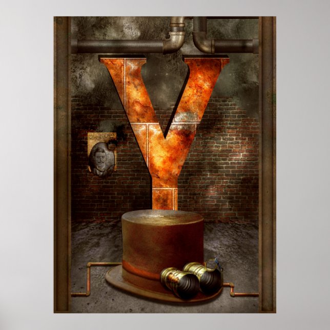 Poster Steampunk - Alphabet - Y é para óculos amarelos (Frente)