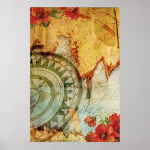 Poster Steampunk Antiquário com Compass e Poppy