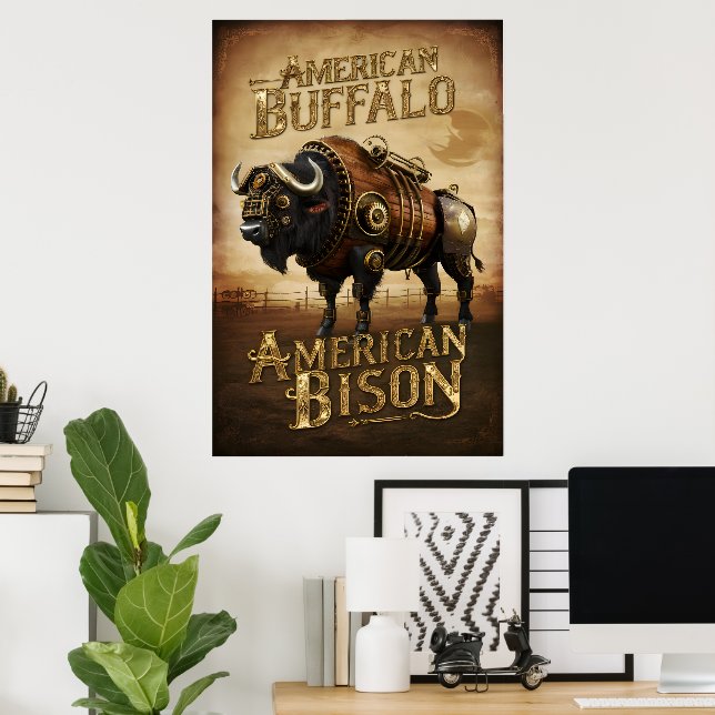 Poster Steampunk Bison na Prairie (Escritório em casa)