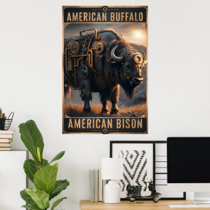 Poster Steampunk Bison no Selvagem