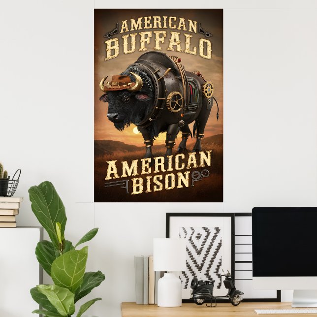 Poster Steampunk Bison Sunset (Escritório em casa)