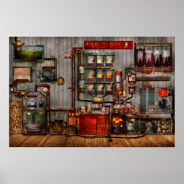 Pôster Steampunk - Café - A cafeteira da empresa (Frente)