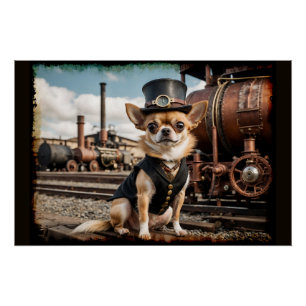 Pôster Steampunk Chihuahua e Train