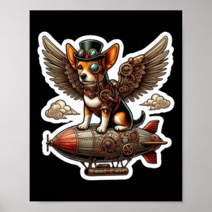 Poster Steampunk Corgi Adventure Sticker - Whimsical Flyi
