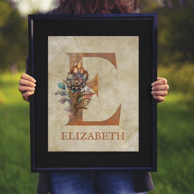 Poster Steampunk Floral - Letra E (Criador carregado)