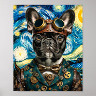 Poster Steampunk Frenchie na Noite Estrelada