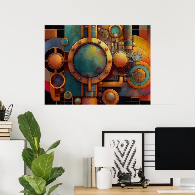 Poster Steampunk Industrial Geometry Art (Escritório em casa)