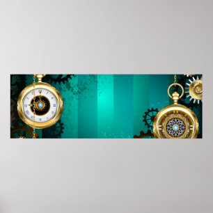 Poster Steampunk Jewelry Watch em um fundo verde