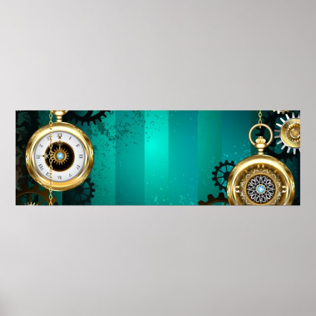 Poster Steampunk Jewelry Watch em um fundo verde (Frente)