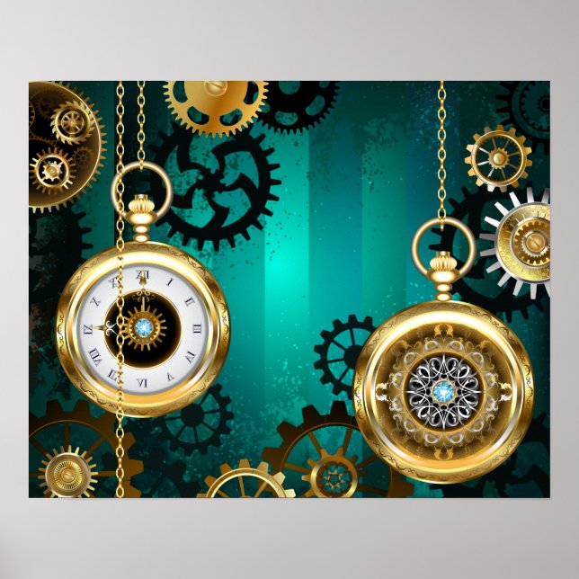 Poster Steampunk Jewelry Watch em um fundo verde (Frente)