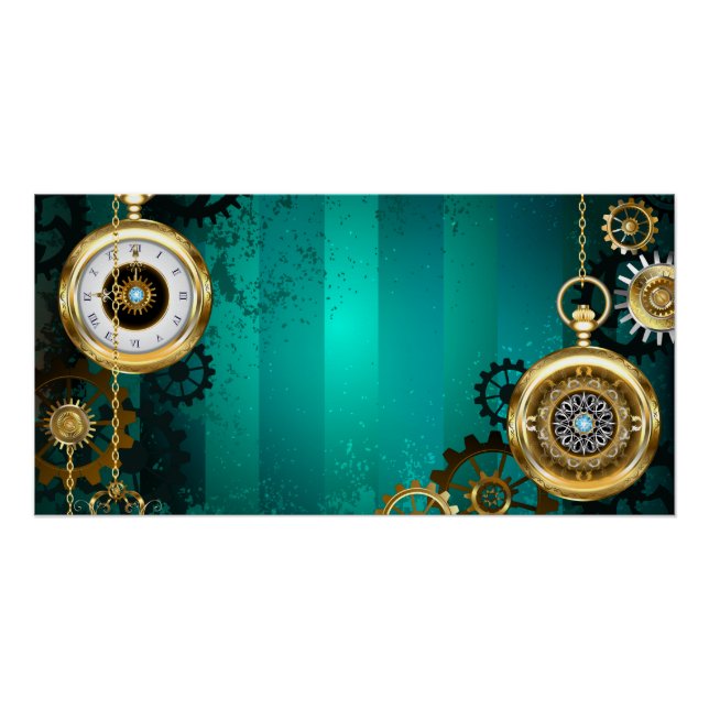 Pôster Steampunk Jewelry Watch em um fundo verde (Frente)