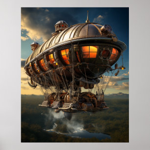 Poster Steampunk Odissey: Arte a Aquarela do Navio Vintag