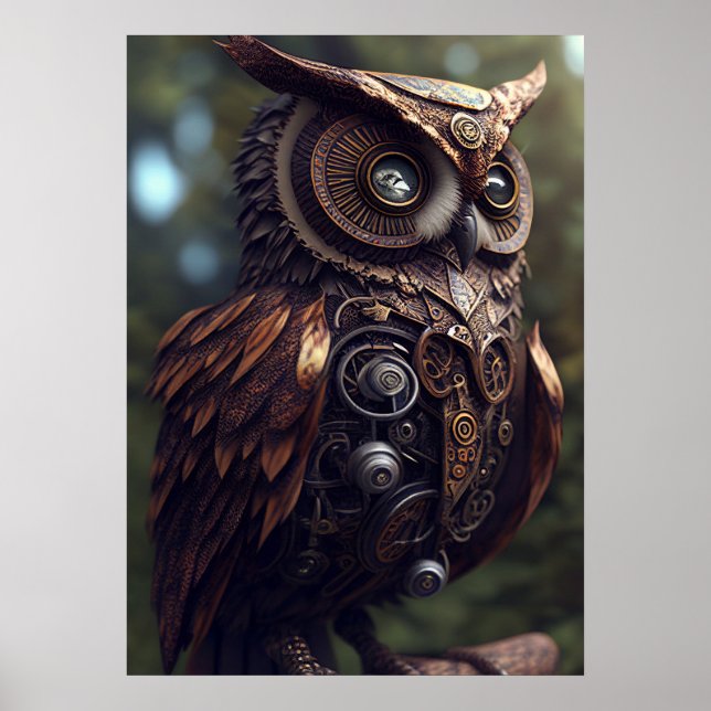 Poster Steampunk Owl Digital Art Printable (Frente)