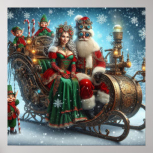 Poster Steampunk Sled ~ Papais noeis Com Esposa E Elves