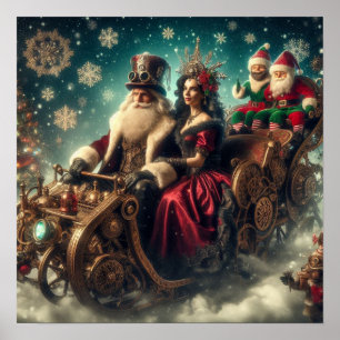 Poster Steampunk Sled ~ Papais noeis Com Esposa & Elves 0