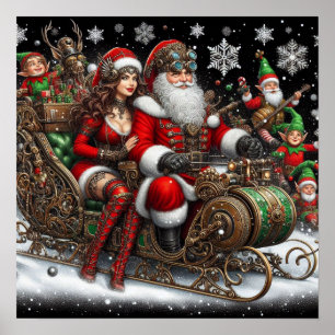Poster Steampunk Sled ~ Papais noeis Com Esposa & Elves 0
