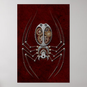 Pôster Steampunk Spider on Deep Red