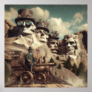 Poster Steampunk US Monument Monte Rushmore SD