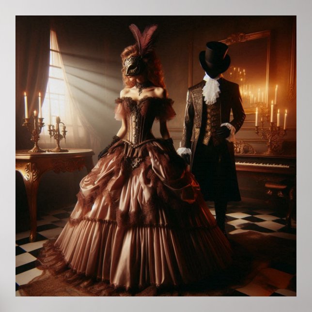 Poster Steampunk Victorian Fantasy Art Masquerade  (Frente)