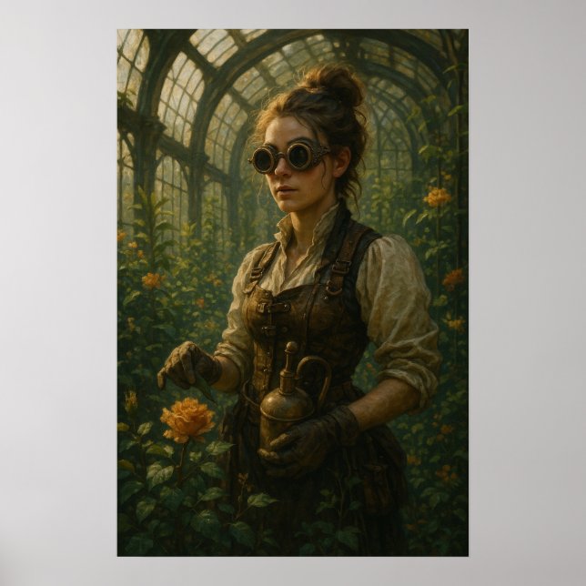 Poster Steampunk Victorian Gardener Art (Frente)