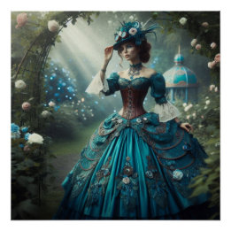 Pôster Steampunk Vintage Victorian Garden Lady