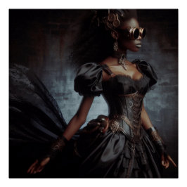 Pôster Steampunk Vintage Victorian Lady Black Raven