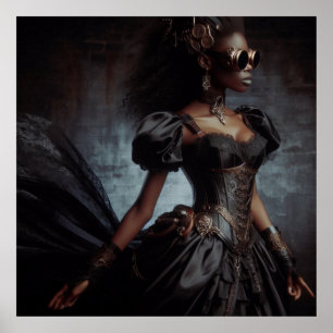 Poster Steampunk Vintage Victorian Lady Black Raven