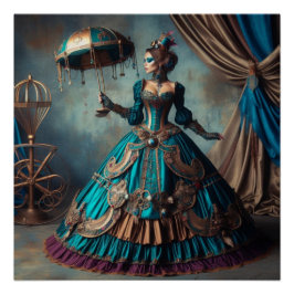 Pôster Steampunk Vintage Victorian Lady Circus