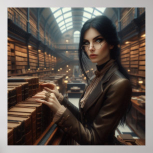 Poster Steampunk Vintage Victorian Lady Librarian