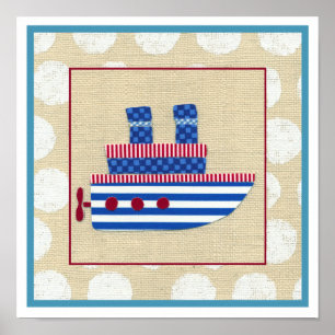 Pôster Steamship with Propeller and Blue Smokestacks