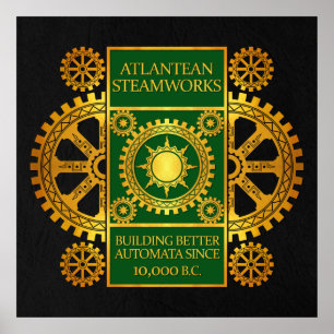 Pôster Steamworks Atlantean - Dourado & verde no preto