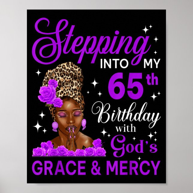 Poster Stepng Into My 65th Birthday Headwrap Black Woman  (Frente)