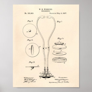 Pôster Stethoscope 1897 Patent Art Old Peper