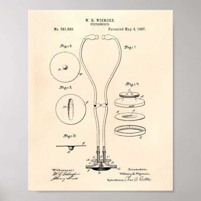 Pôster Stethoscope 1897 Patent Art Old Peper (Frente)