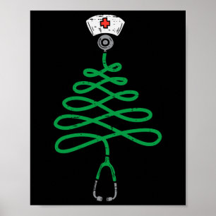 Poster Stethoscope Árvore de Natal Enfermeira de Natal T
