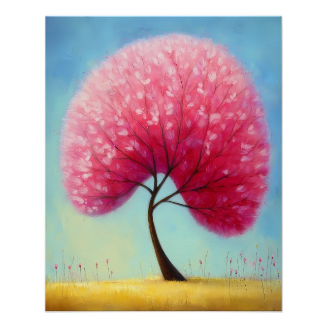 Pôster stilisierter Baum mit rosa Blütenkrone - Cartoon  (Frente)
