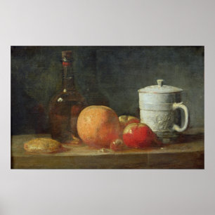 Pôster Still Life with Fruit and Wine Bottle