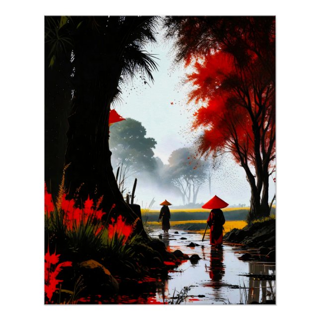 Pôster Stiller Durchgang: Herbstlicher Bach in Vietnam (Frente)