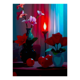 Pôster Stillleben mit Blumen und Früchten