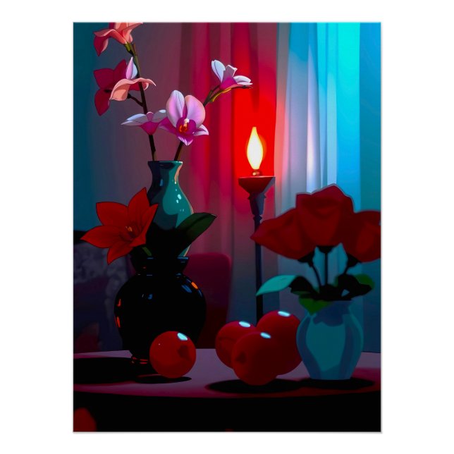 Pôster Stillleben mit Blumen und Früchten (Frente)