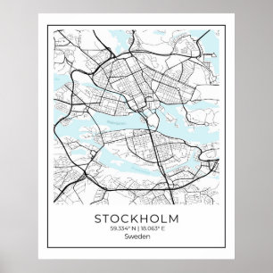 Poster Stockholm White Map - Map Wall Art Decor