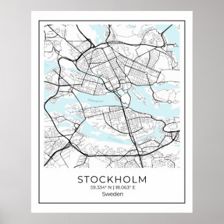 Poster Stockholm White Map - Map Wall Art Decor