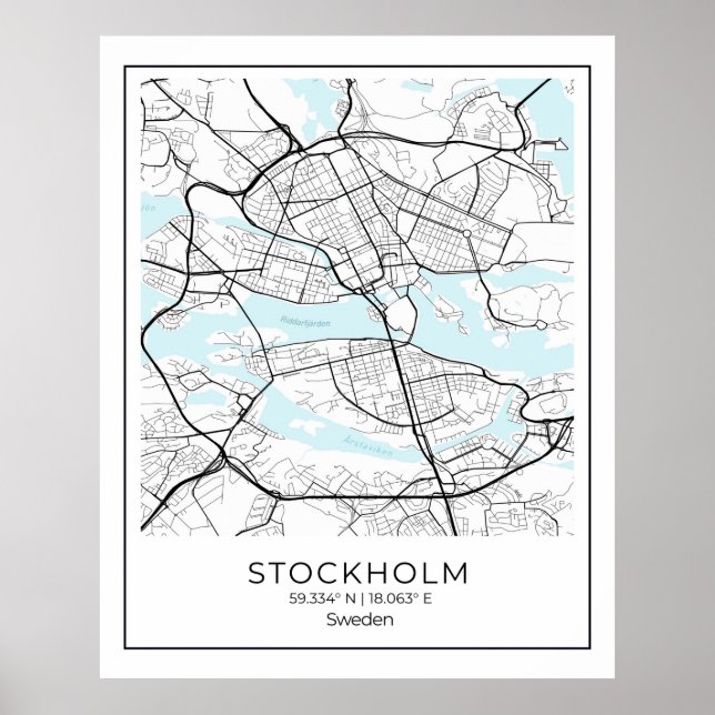 Poster Stockholm White Map - Map Wall Art Decor (Frente)