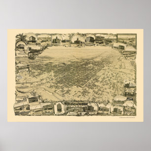 Poster Stockton, CA Panorâmica Map - 1895