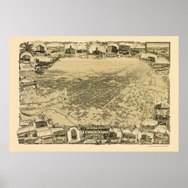 Poster Stockton, CA Panorâmica Map - 1895 (Frente)