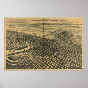 Poster Stockton Califórnia 1895 mapas panorâmicos
