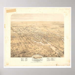 Pôster Stockton, mapa panorâmico 1870 de CA (1667A) - n
