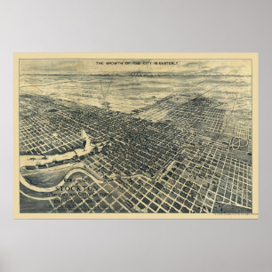 Pôster Stockton, mapa panorâmico de CA - 1895