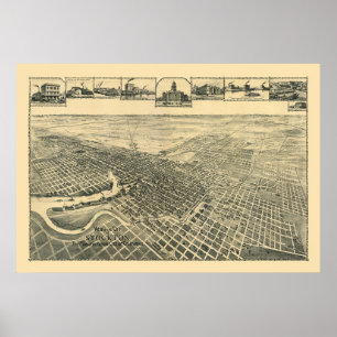 Pôster Stockton, mapa panorâmico de CA - 1895b
