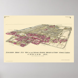 Pôster Stockyards Chicago, IL Panoramic Map - 1890